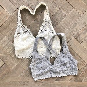 Aerie White & Gray Lace Bralettes Bundle Small